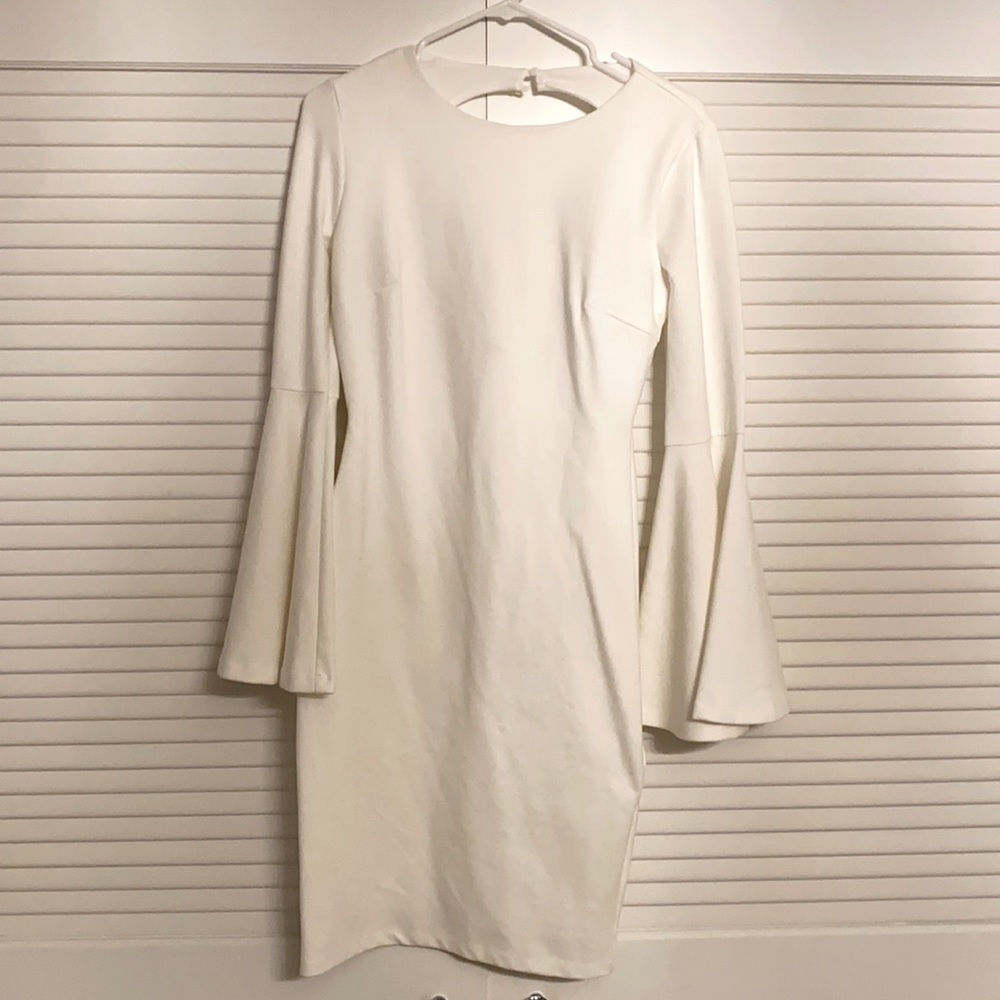 White, open back, dress